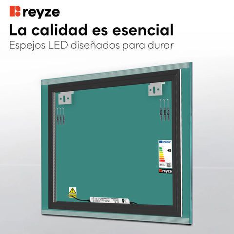 Espejo LED Cuadrado | Control por interruptor de pared | Luz blanca neutra - Reyze Seria Edge Model 8
