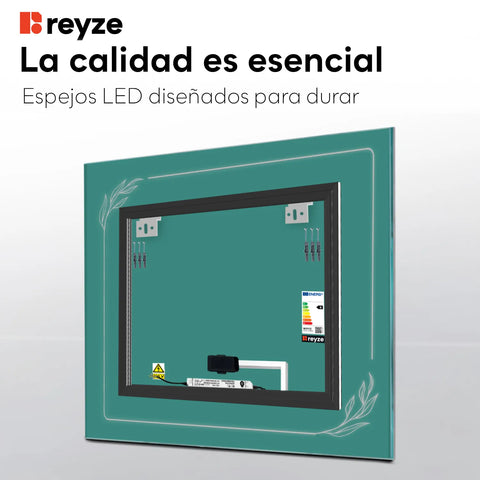Espejo LED Cuadrado | Botón táctil | Luz blanca cálida - Reyze Seria Good Vibes Model 1