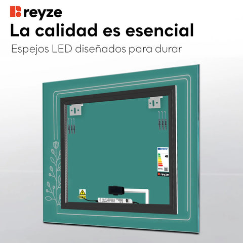 Espejo LED Cuadrado | Botón táctil | Luz blanca fría - Reyze Seria Good Vibes Model 2