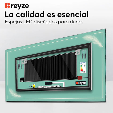 Espejo LED Rectangular | Botones táctiles | Función antivaho | Luz blanca neutra - Reyze Seria Good Vibes Model 2
