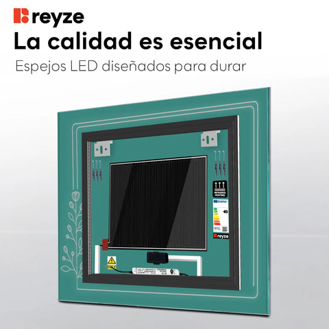 Espejo LED Cuadrado | Botones táctiles | Función antivaho | Temperatura de color ajustable - Reyze Seria Good Vibes Model 2