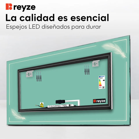 Espejo LED Rectangular | Botón táctil | Luz blanca cálida - Reyze Seria Good Vibes Model 2