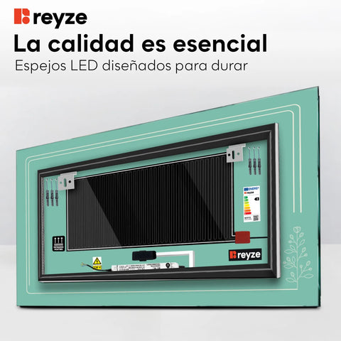 Espejo LED Rectangular | Botones táctiles | Función antivaho | Luz blanca fría - Reyze Seria Good Vibes Model 3