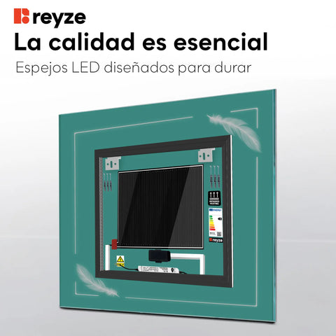 Espejo LED Cuadrado | Botones táctiles | Función antivaho | Luz blanca cálida - Reyze Seria Good Vibes Model 3