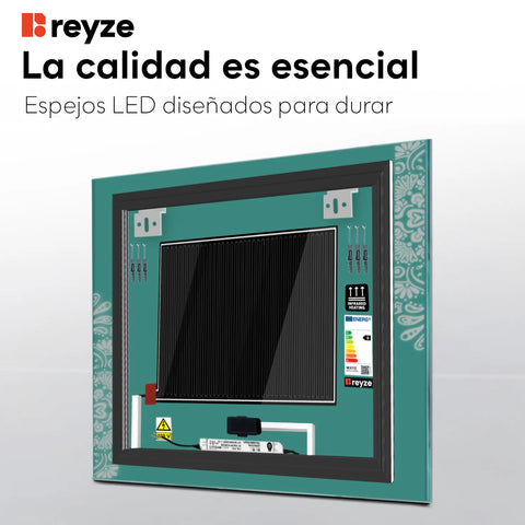 Espejo LED Cuadrado | Botones táctiles | Función antivaho | Temperatura de color ajustable - Reyze Seria Good Vibes Model 4