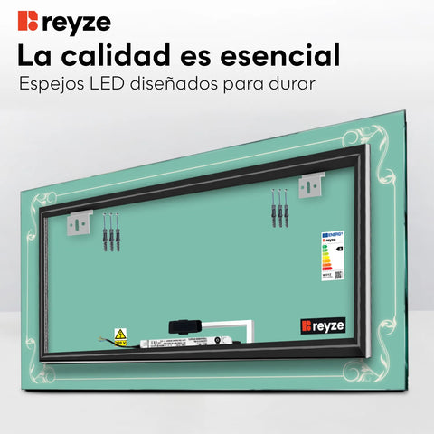 Espejo LED Rectangular | Botón táctil | Luz blanca cálida - Reyze Seria Good Vibes Model 5