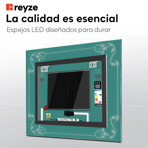 Espejo LED Cuadrado | Botones táctiles | Función antivaho | Temperatura de color ajustable - Reyze Seria Good Vibes Model 5