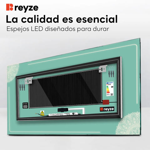 Espejo LED Rectangular | Botones táctiles | Función antivaho | Temperatura de color ajustable - Reyze Seria Good Vibes Model 7