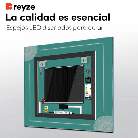 Espejo LED Cuadrado | Botones táctiles | Función antivaho | Temperatura de color ajustable - Reyze Seria Good Vibes Model 7