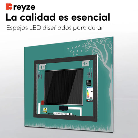 Espejo LED Cuadrado | Botones táctiles | Función antivaho | Temperatura de color ajustable - Reyze Seria Good Vibes Model 8