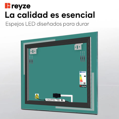 Espejo LED Cuadrado | Botón táctil | Luz blanca neutra - Reyze Seria Minimal Model 2