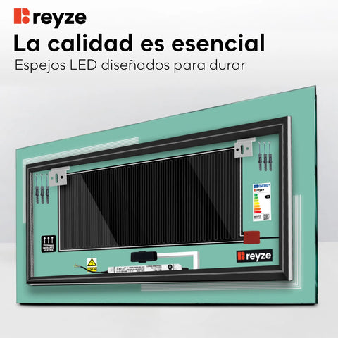 Espejo LED Rectangular | Botones táctiles | Función antivaho | Luz blanca fría - Reyze Seria Minimal Model 2