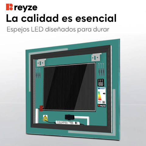 Espejo LED Cuadrado | Botones táctiles | Función antivaho | Luz blanca fría - Reyze Seria Minimal Model 2
