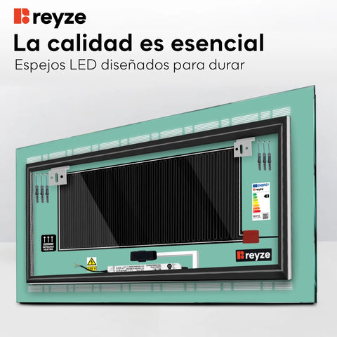 Espejo LED Rectangular | Botones táctiles | Función antivaho | Luz blanca cálida - Reyze Seria Minimal Model 3