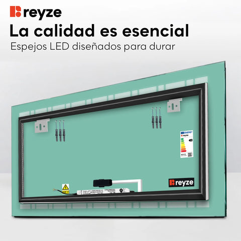 Espejo LED Rectangular | Botón táctil | Luz blanca fría - Reyze Seria Minimal Model 3