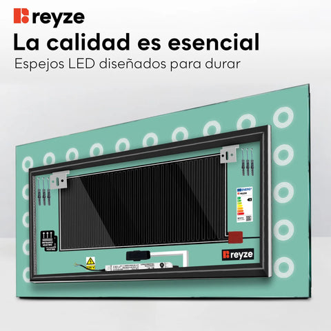 Espejo LED Rectangular | Botones táctiles | Función antivaho | Luz blanca fría - Reyze Seria Minimal Model 4