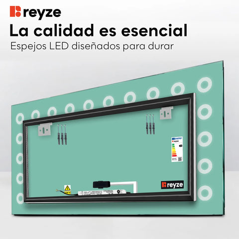 Espejo LED Rectangular | Botón táctil | Luz blanca cálida - Reyze Seria Minimal Model 4
