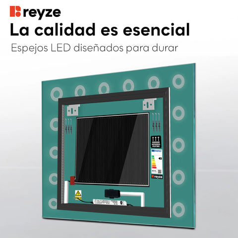 Espejo LED Cuadrado | Botones táctiles | Función antivaho | Temperatura de color ajustable - Reyze Seria Minimal Model 4