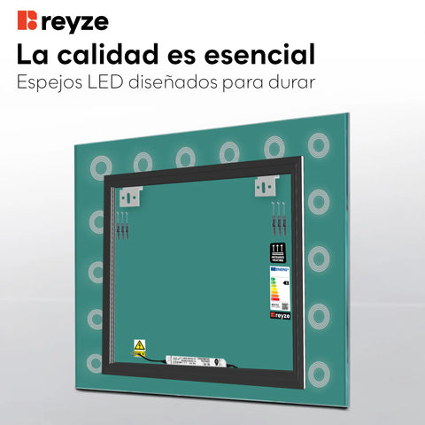 Espejo LED Cuadrado | Control por interruptor de pared | Luz blanca fría - Reyze Seria Minimal Model 4