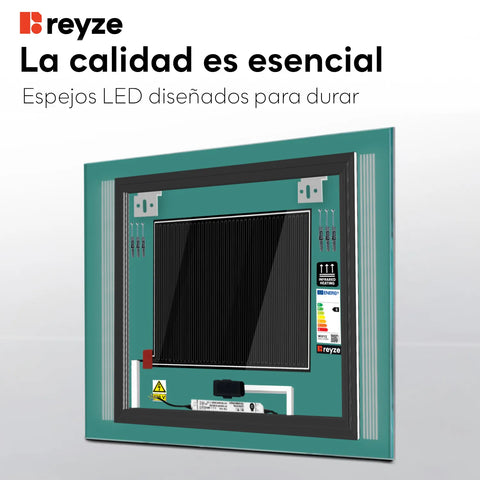 Espejo LED Cuadrado | Botones táctiles | Función antivaho | Temperatura de color ajustable - Reyze Seria Minimal Model 7