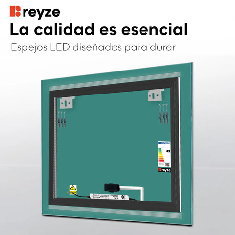 Espejo LED Cuadrado | Botón táctil | Luz blanca cálida - Reyze Seria Minimal Model 8