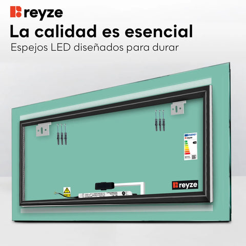 Espejo LED Rectangular | Botón táctil | Luz blanca cálida - Reyze Seria Minimal Model 8