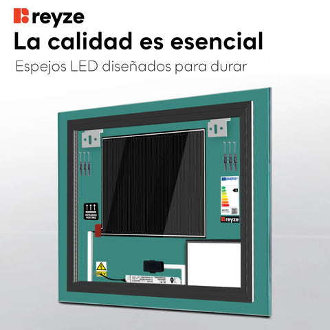 Espejo LED Cuadrado | Botones táctiles | Función antivaho | Temperatura de color ajustable - Reyze Seria Motivated Model 2