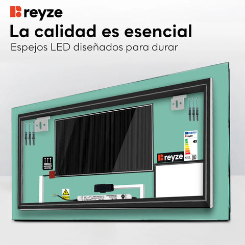 Espejo LED Rectangular | Botones táctiles | Función antivaho | Luz blanca fría - Reyze Seria Motivated Model 2