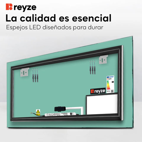 Espejo LED Rectangular | Botón táctil | Luz blanca cálida - Reyze Seria Motivated Model 3
