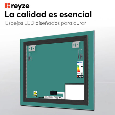Espejo LED Cuadrado | Botón táctil | Luz blanca fría - Reyze Seria Motivated Model 4
