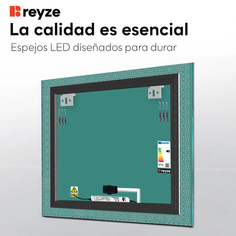 Espejo LED Cuadrado | Botón táctil | Luz blanca cálida - Reyze Seria Official Model 1
