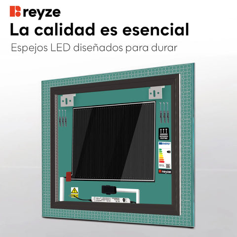 Espejo LED Cuadrado | Botones táctiles | Función antivaho | Temperatura de color ajustable - Reyze Seria Official Model 2