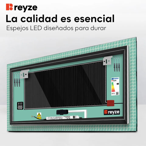 Espejo LED Rectangular | Botones táctiles | Función antivaho | Luz blanca cálida - Reyze Seria Official Model 3