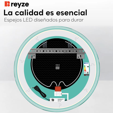 Espejo LED Redondo | Botones táctiles | Función antivaho | Luz blanca neutra - Reyze Seria Edge Model 1