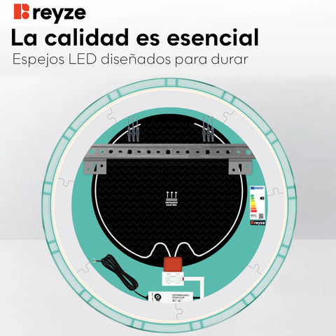 Espejo LED Redondo | Botones táctiles | Función antivaho | Luz blanca fría - Reyze Seria Edge Model 3