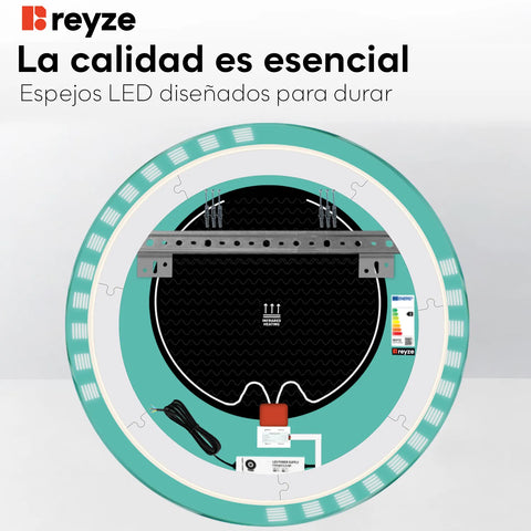 Espejo LED Redondo | Botones táctiles | Función antivaho | Luz blanca fría - Reyze Seria Edge Model 6
