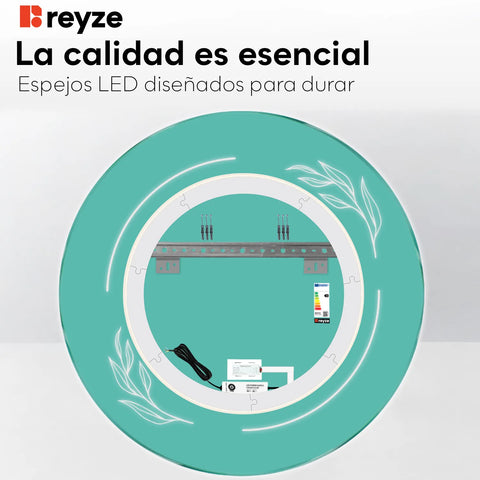 Espejo LED Redondo | Botón táctil | Luz blanca cálida - Reyze Seria Good Vibes Model 1