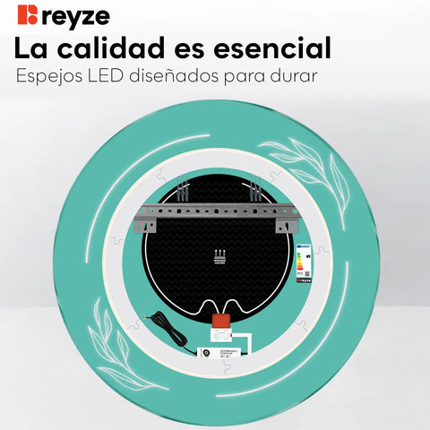 Espejo LED Redondo | Botones táctiles | Función antivaho | Luz blanca cálida - Reyze Seria Good Vibes Model 1