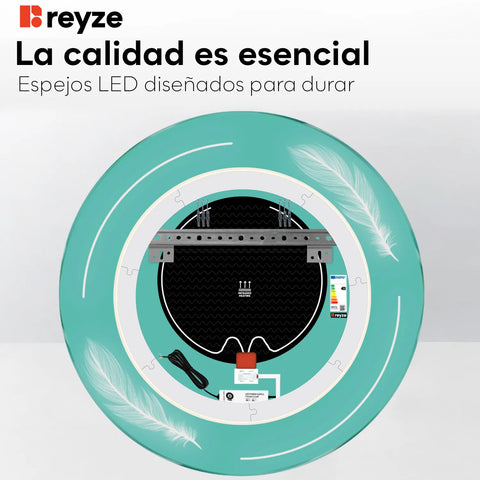 Espejo LED Redondo | Botones táctiles | Función antivaho | Luz blanca cálida - Reyze Seria Good Vibes Model 2