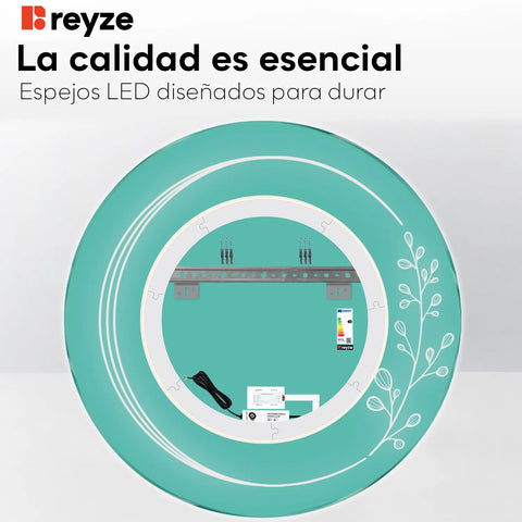 Espejo LED Redondo | Botón táctil | Luz blanca cálida - Reyze Seria Good Vibes Model 3