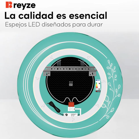 Espejo LED Redondo | Botones táctiles | Función antivaho | Luz blanca neutra - Reyze Seria Good Vibes Model 3