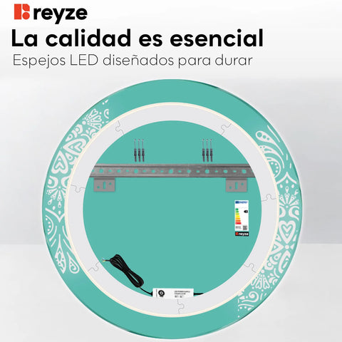 Espejo LED Redondo | Control por interruptor de pared | Luz blanca cálida - Reyze Seria Good Vibes Model 4