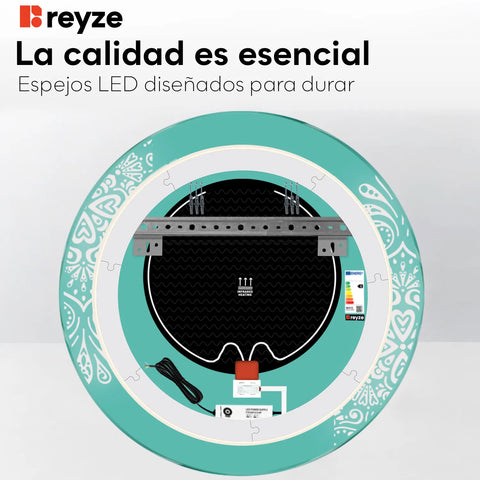 Espejo LED Redondo | Botones táctiles | Función antivaho | Luz blanca cálida - Reyze Seria Good Vibes Model 4