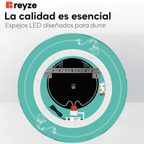 Espejo LED Redondo | Botones táctiles | Función antivaho | Luz blanca cálida - Reyze Seria Good Vibes Model 5