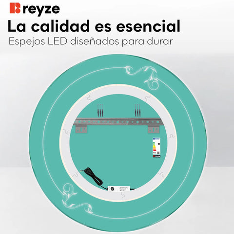 Espejo LED Redondo | Control por interruptor de pared | Luz blanca neutra - Reyze Seria Good Vibes Model 5