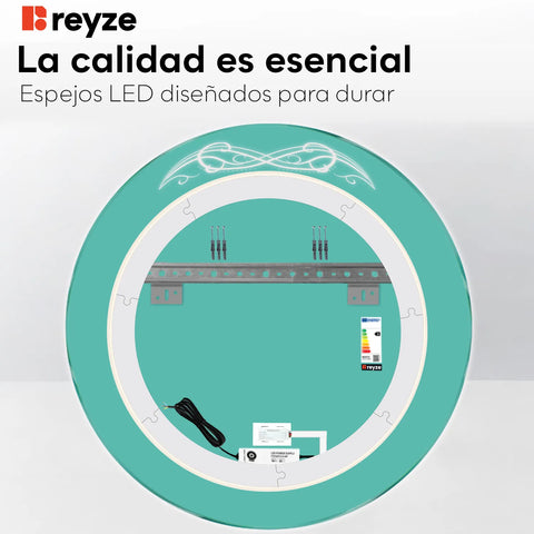 Espejo LED Redondo | Botón táctil | Luz blanca cálida - Reyze Seria Good Vibes Model 6