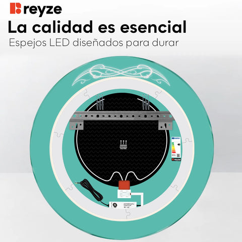 Espejo LED Redondo | Botones táctiles | Función antivaho | Luz blanca cálida - Reyze Seria Good Vibes Model 6