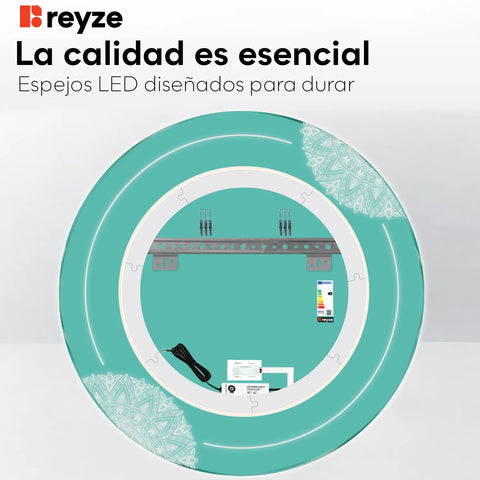 Espejo LED Redondo | Botón táctil | Luz blanca neutra - Reyze Seria Good Vibes Model 7