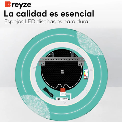 Espejo LED Redondo | Botones táctiles | Función antivaho | Luz blanca fría - Reyze Seria Good Vibes Model 7