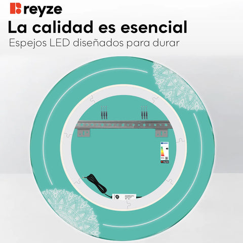 Espejo LED Redondo | Control por interruptor de pared | Luz blanca neutra - Reyze Seria Good Vibes Model 7